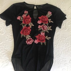 Rose print body suit